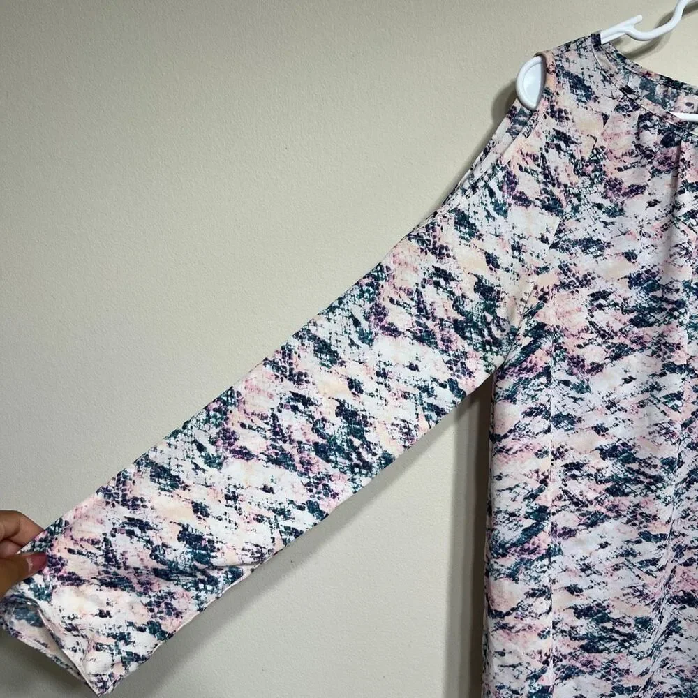 Amanda Uprichard Cold Shoulder Long Sleeve Blouse Colorful Medium - Picture 2 of 8